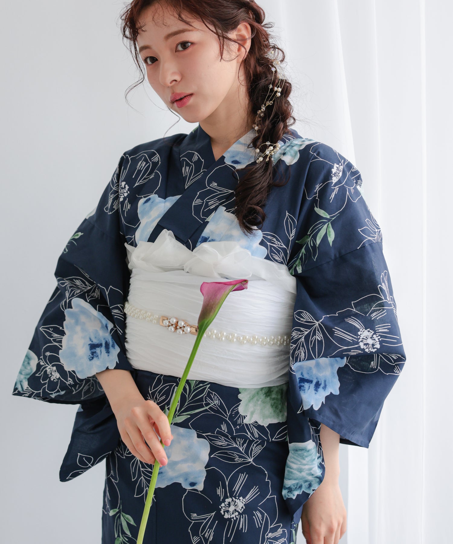 未仕立て✨絞りの浴衣✨ポピー（ひなげし）模様✨紺地✨絞りの浴衣地✨反物 浴衣 ひなげし①/FA-25-052 – haremode