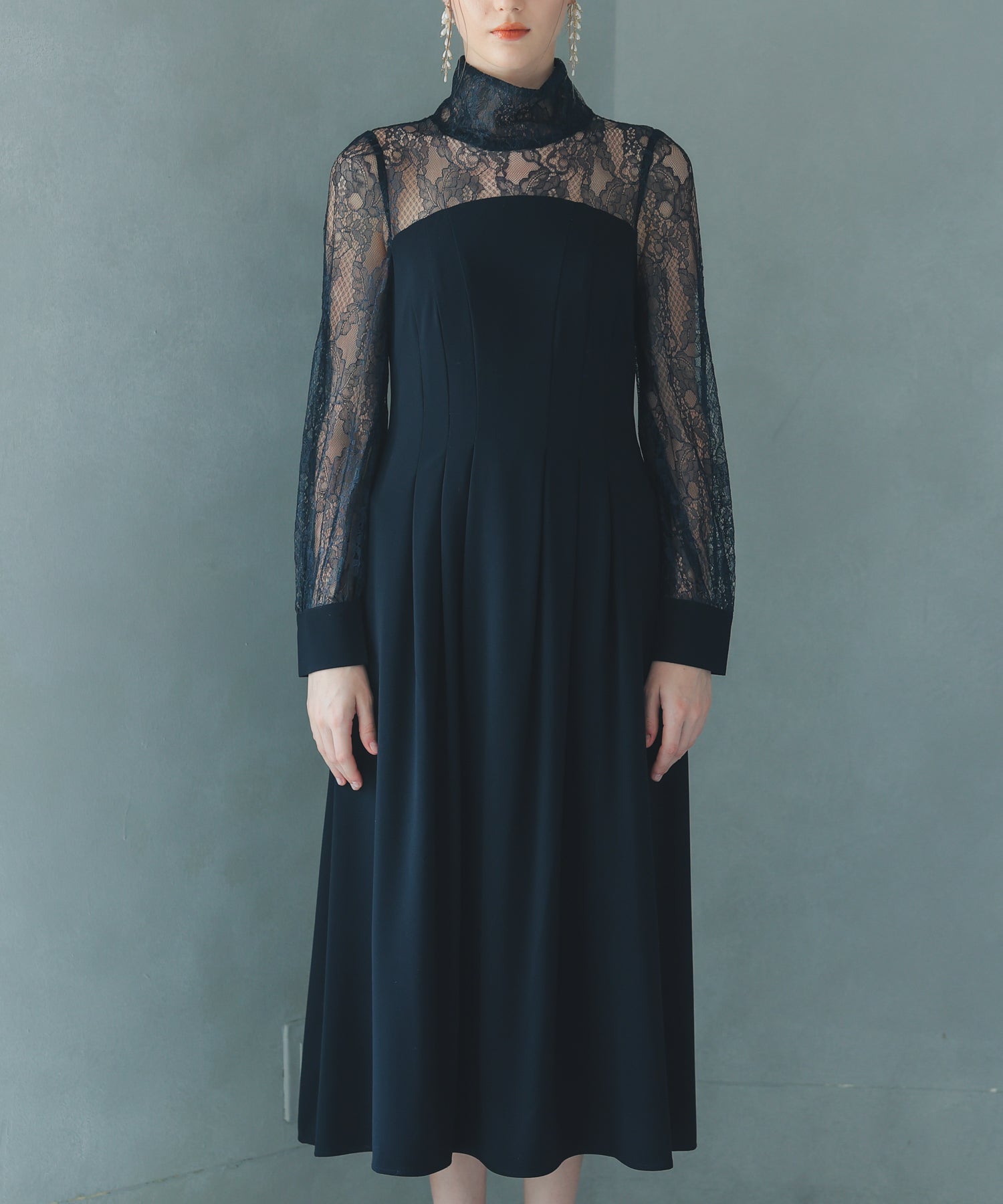 【SALE】ハイネック切替レースドレス/22323204