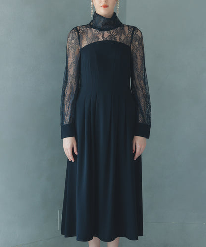 【SALE】ハイネック切替レースドレス/22323204