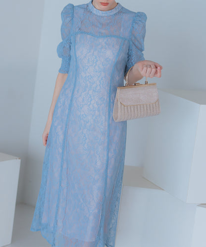 【SALE】総レースバックリボン付きドレス/22323205