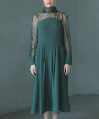 【SALE】ハイネック切替レースドレス/22323204