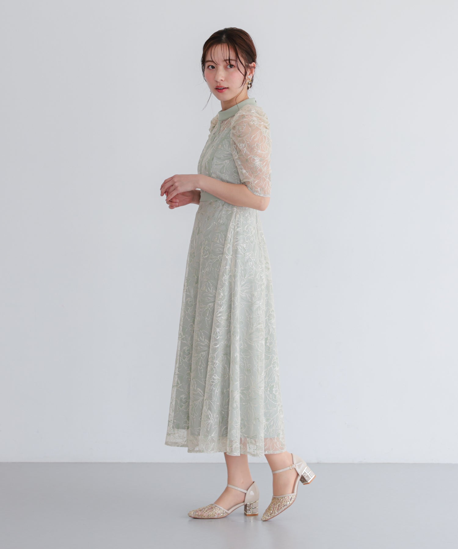 結婚式・お呼ばれドレス｜ウエスト切替レースフレアドレス/22326287