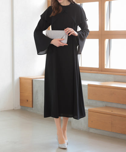 【SALE】ケープ襟ワンピースドレス/22323222