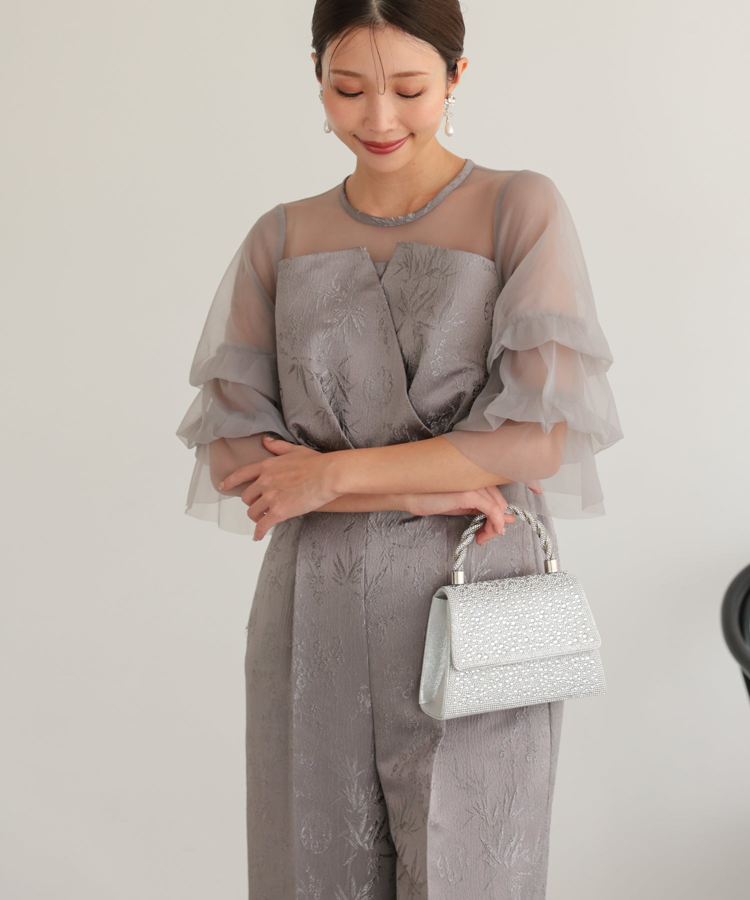 結婚式・お呼ばれドレス｜レースジャガードオールインワンドレス