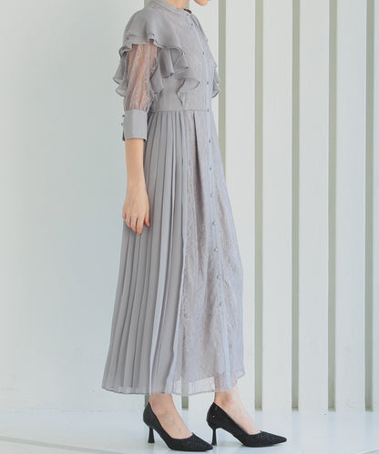【SALE】フェミニンフリル7分袖レースドレス/22323219