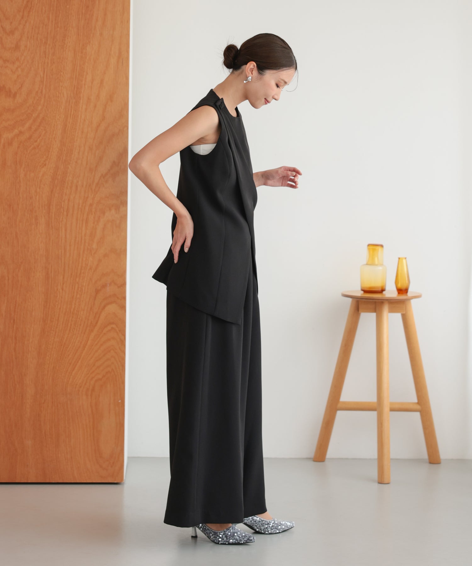 アシンメトリードレープパンツセットアップスーツ/22125609