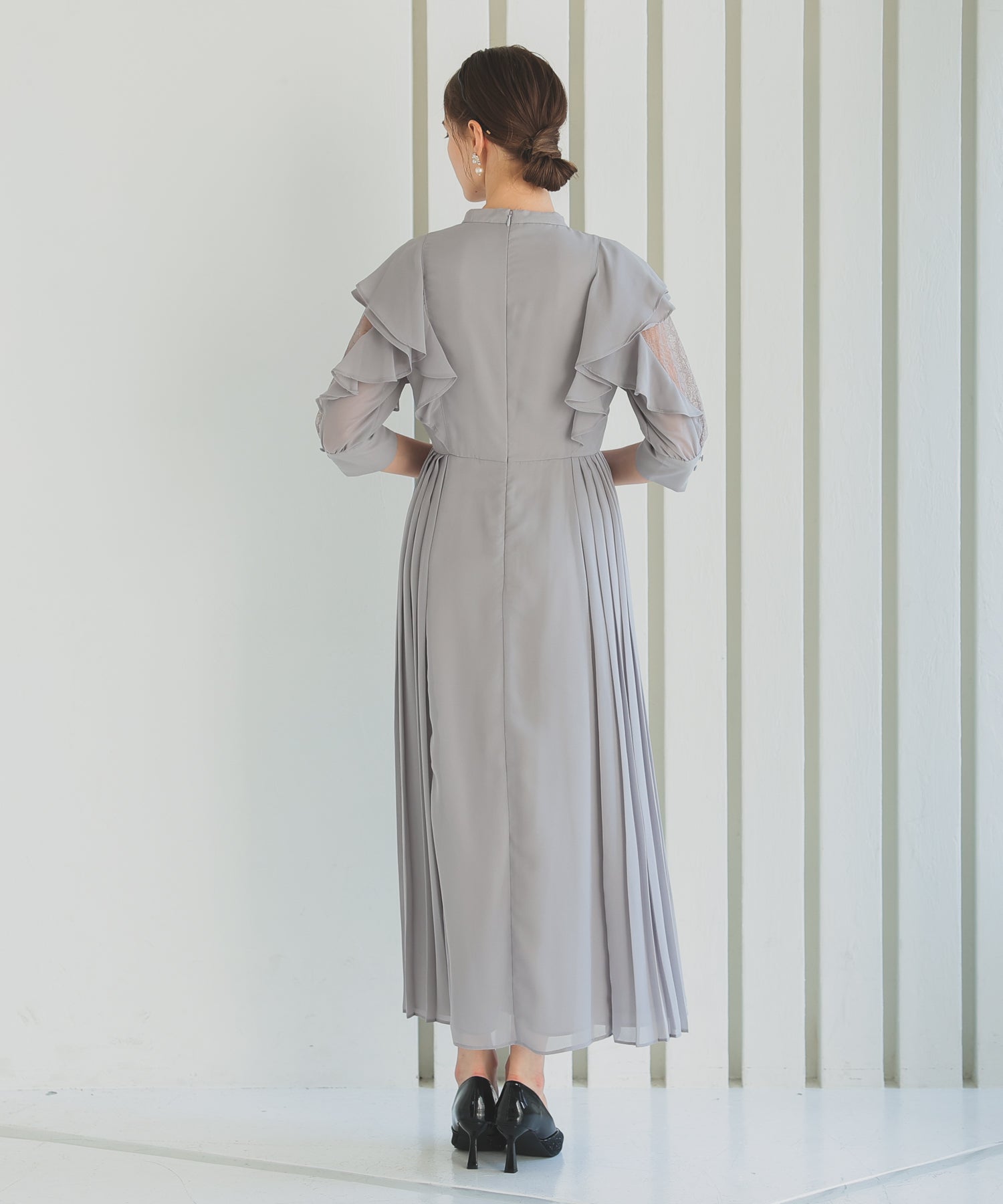 【SALE】フェミニンフリル7分袖レースドレス/22323219