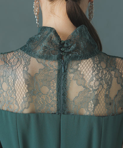 【SALE】ハイネック切替レースドレス/22323204