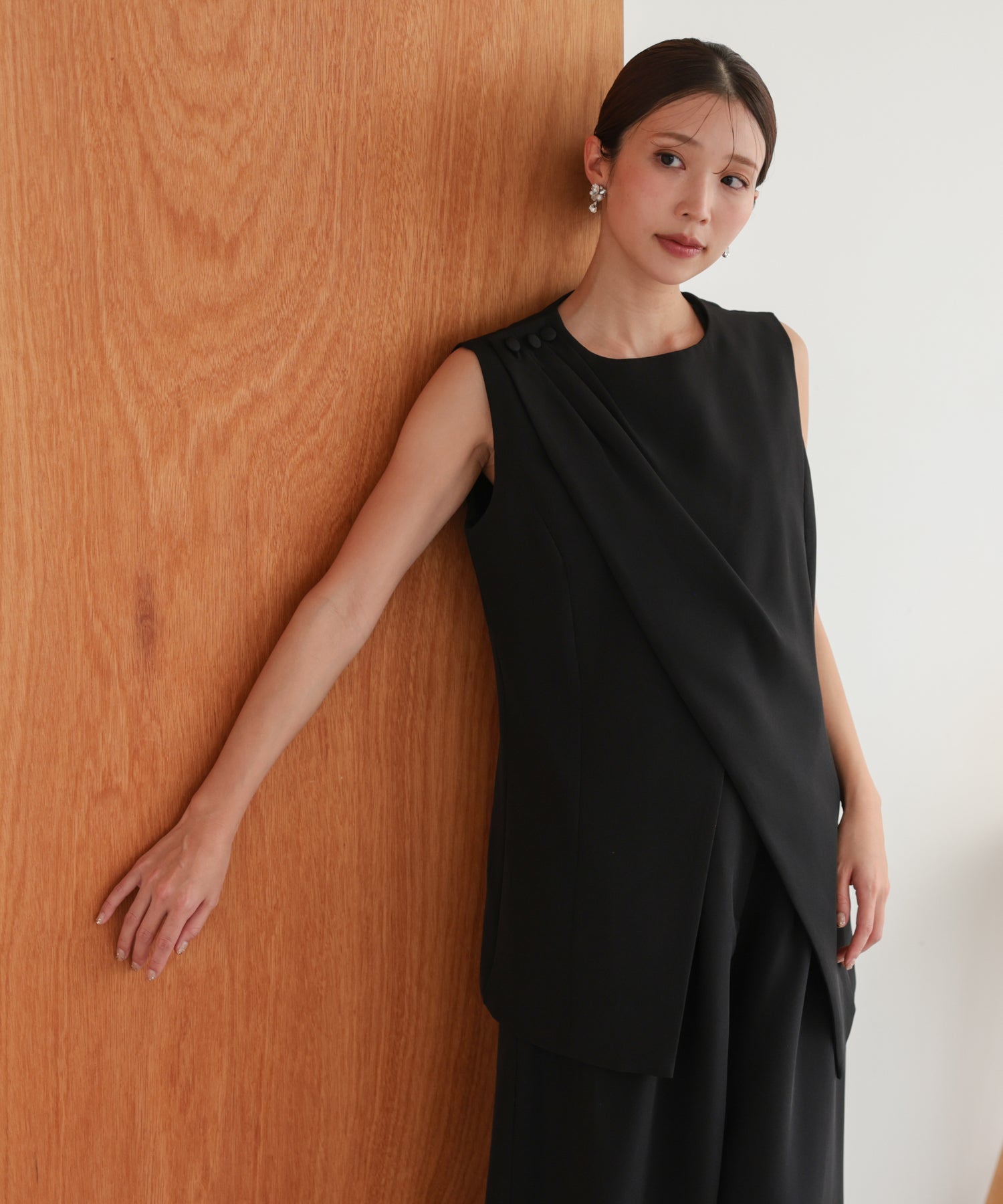 アシンメトリードレープパンツセットアップスーツ/22125609