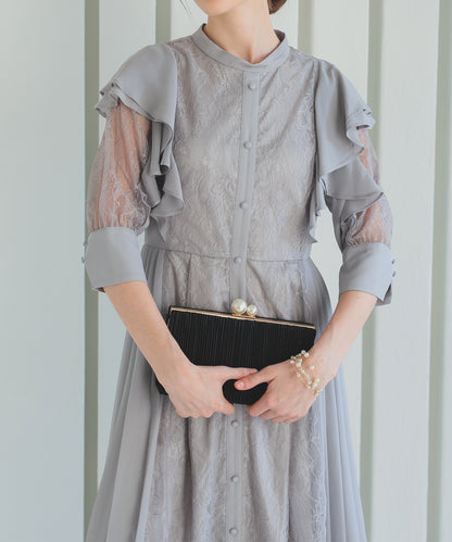 【SALE】フェミニンフリル7分袖レースドレス/22323219