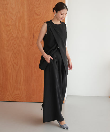 アシンメトリードレープパンツセットアップスーツ/22125609