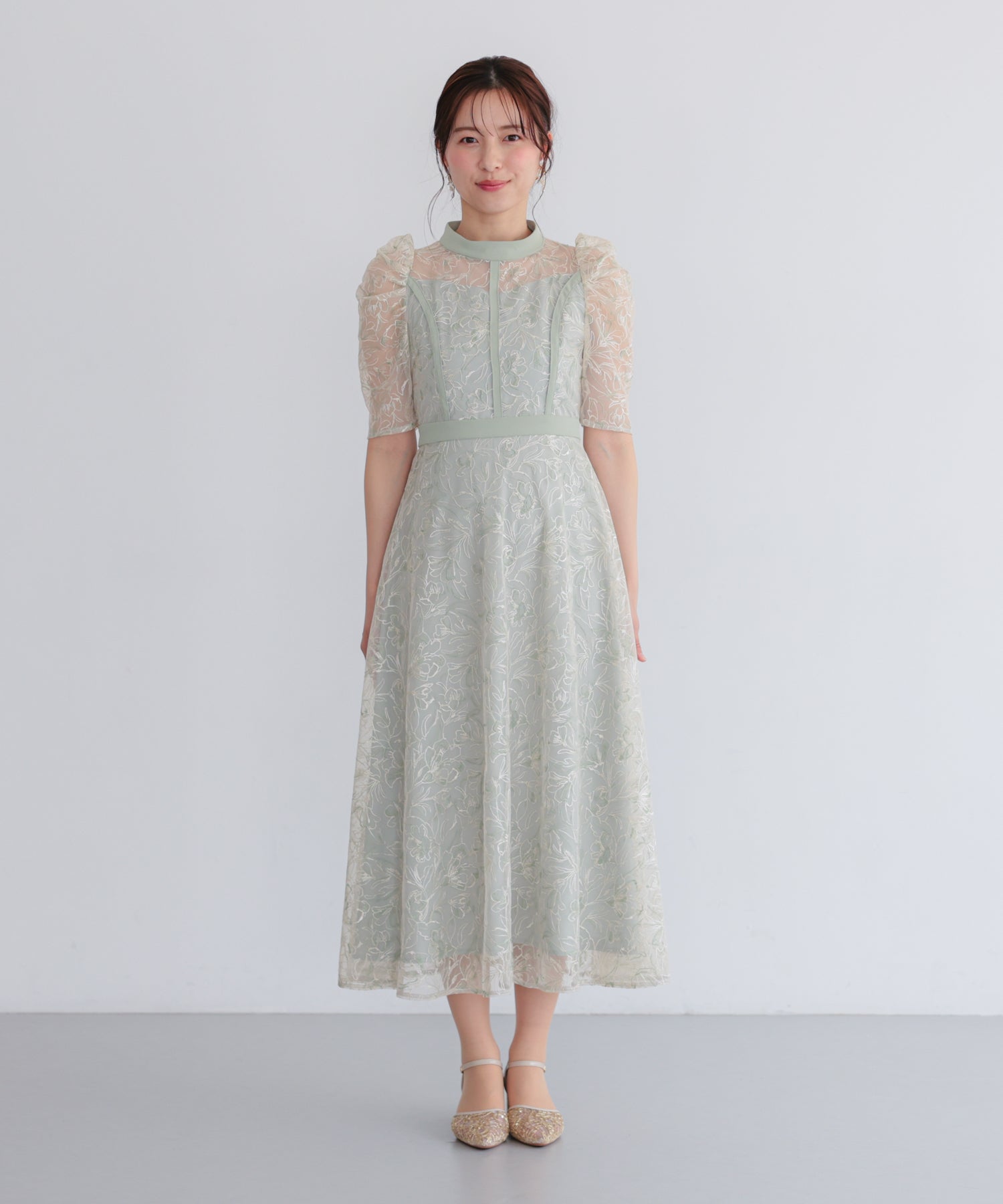結婚式・お呼ばれドレス｜ウエスト切替レースフレアドレス/22326287