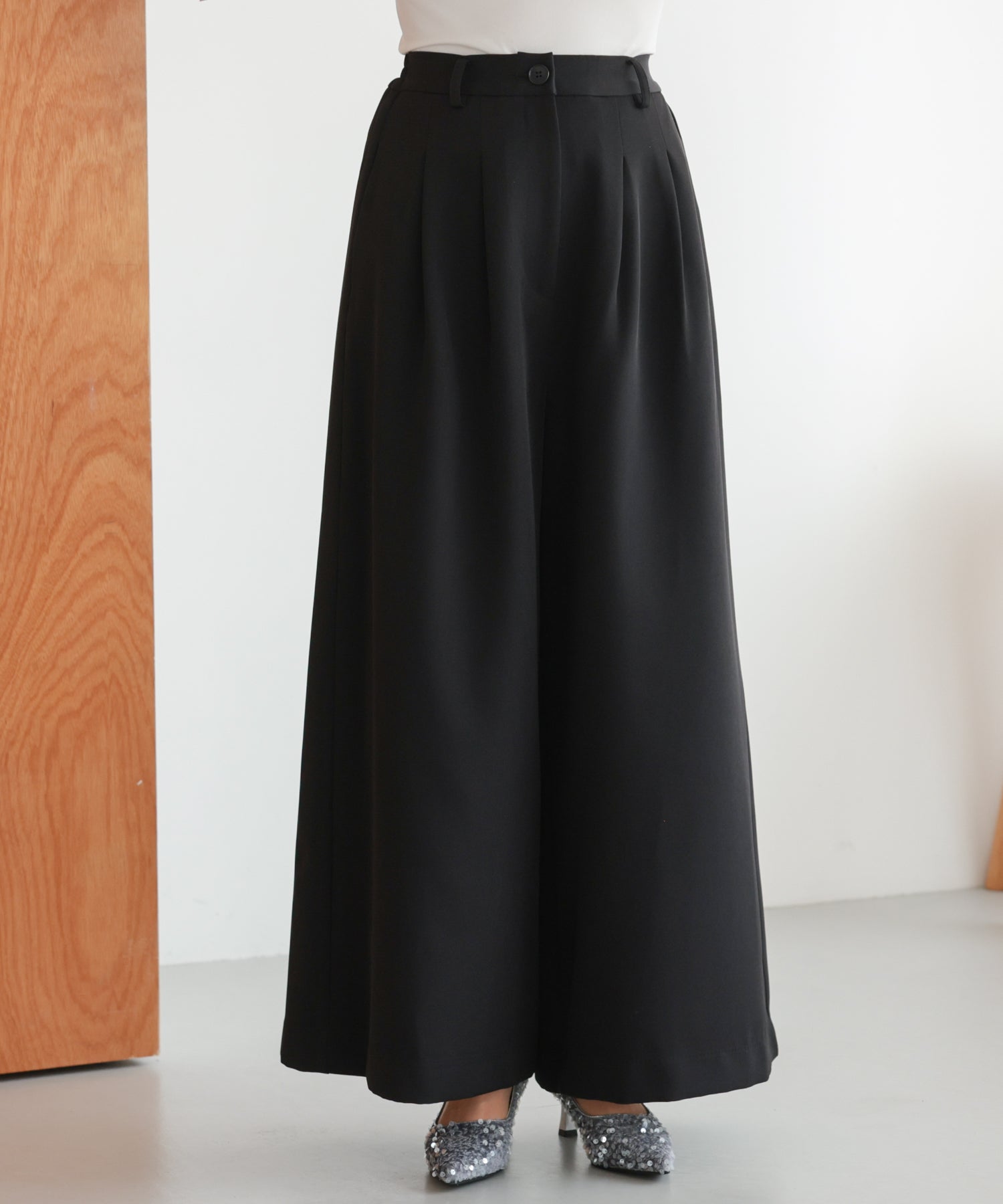 アシンメトリードレープパンツセットアップスーツ/22125609