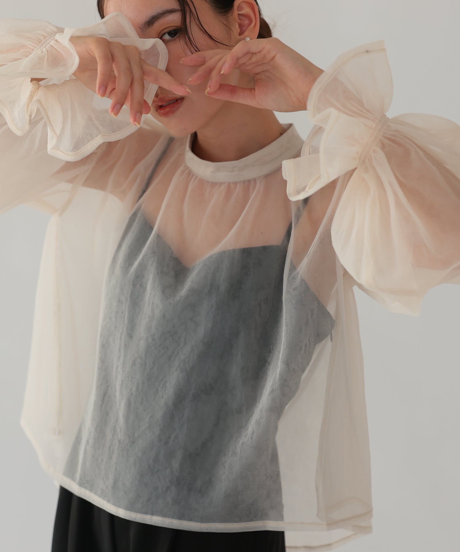 ベージュ×ブラック/164cm/Mサイズ着用