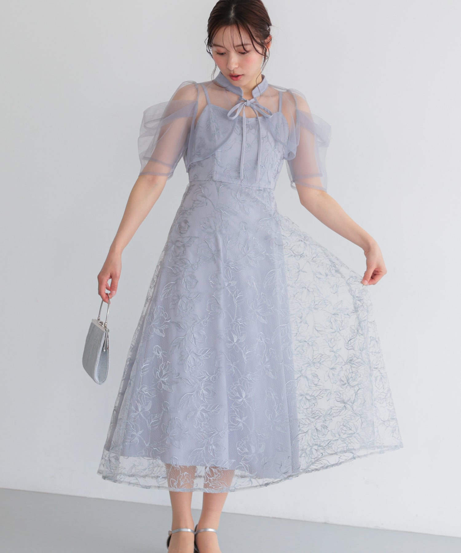 結婚式・お呼ばれドレス｜ボレロ付き2WAYシアーチュールフレアドレス