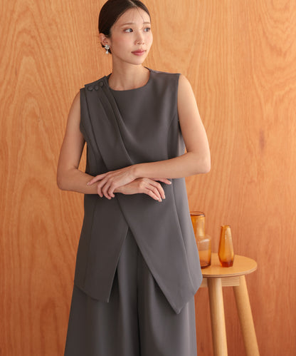 アシンメトリードレープパンツセットアップスーツ/22125609