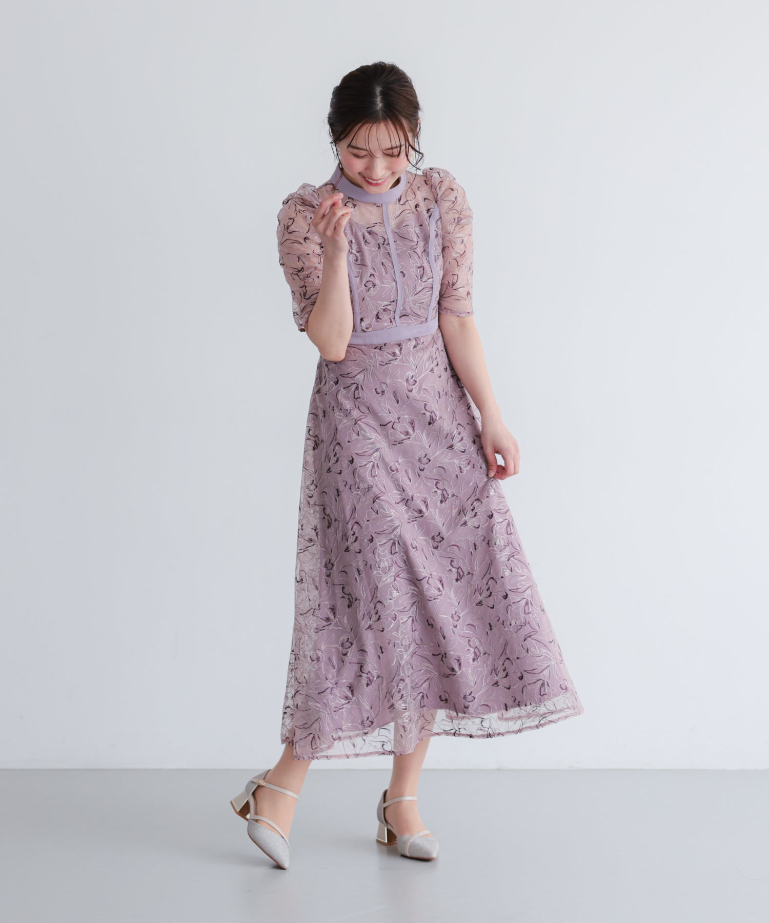 結婚式・お呼ばれドレス｜ウエスト切替レースフレアドレス/22326287