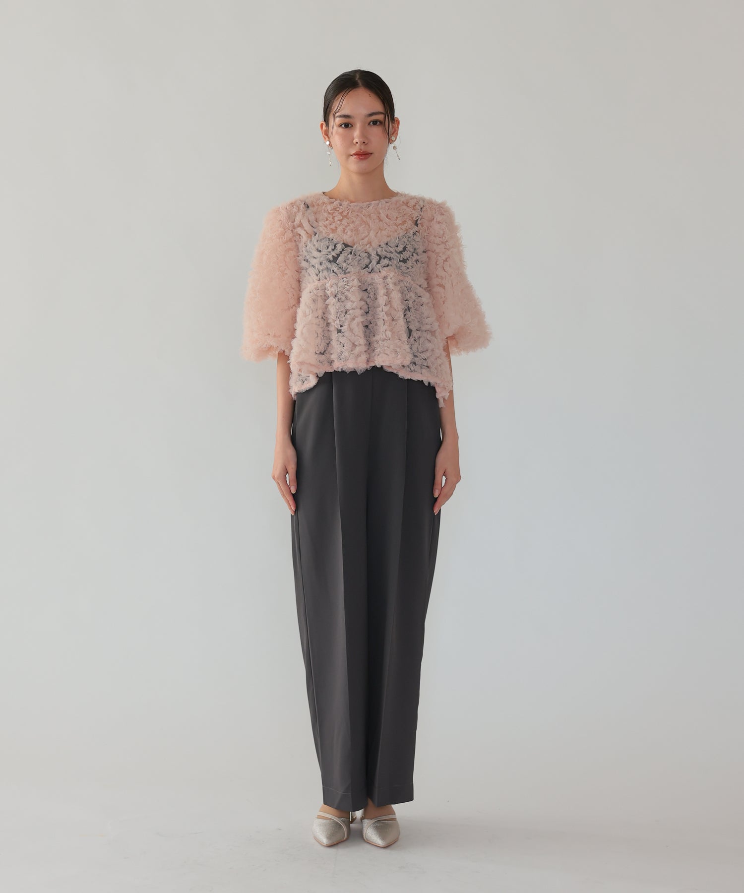 ピンク×チャコール/164cm/Mサイズ着用