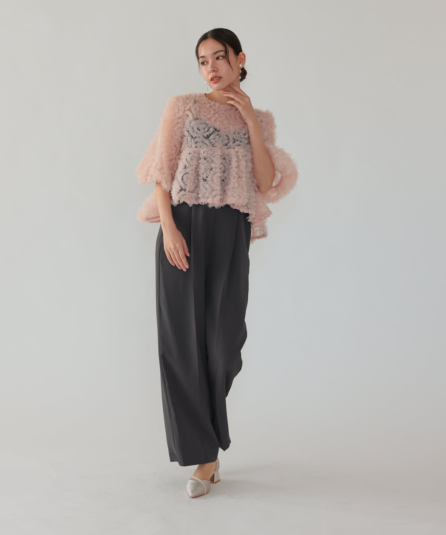 ピンク×チャコール/164cm/Mサイズ着用