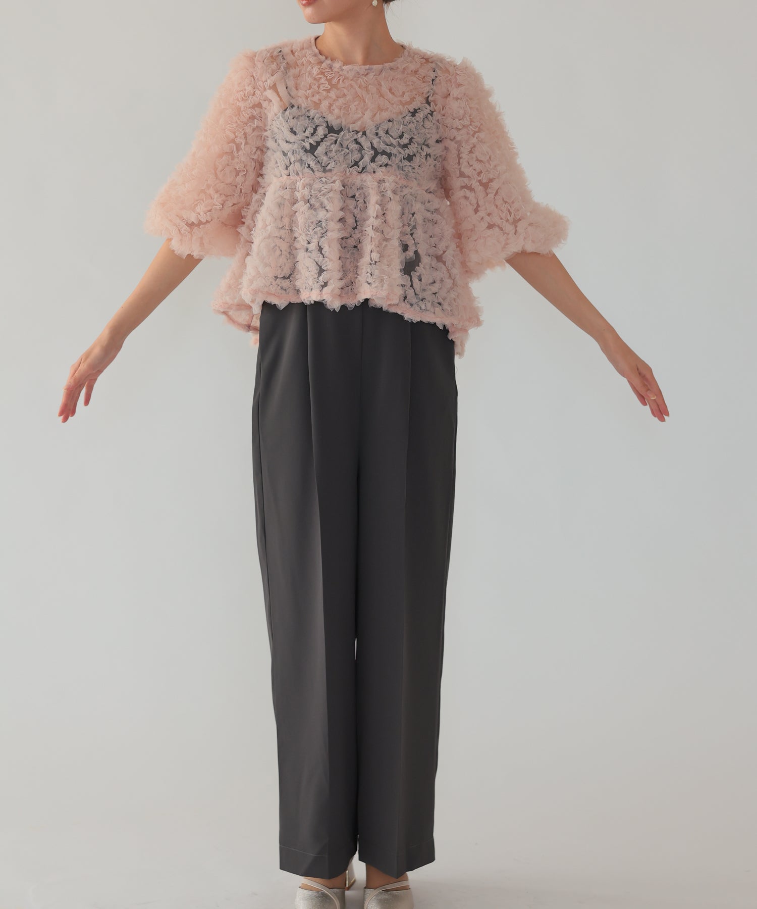 ピンク×チャコール/164cm/Mサイズ着用