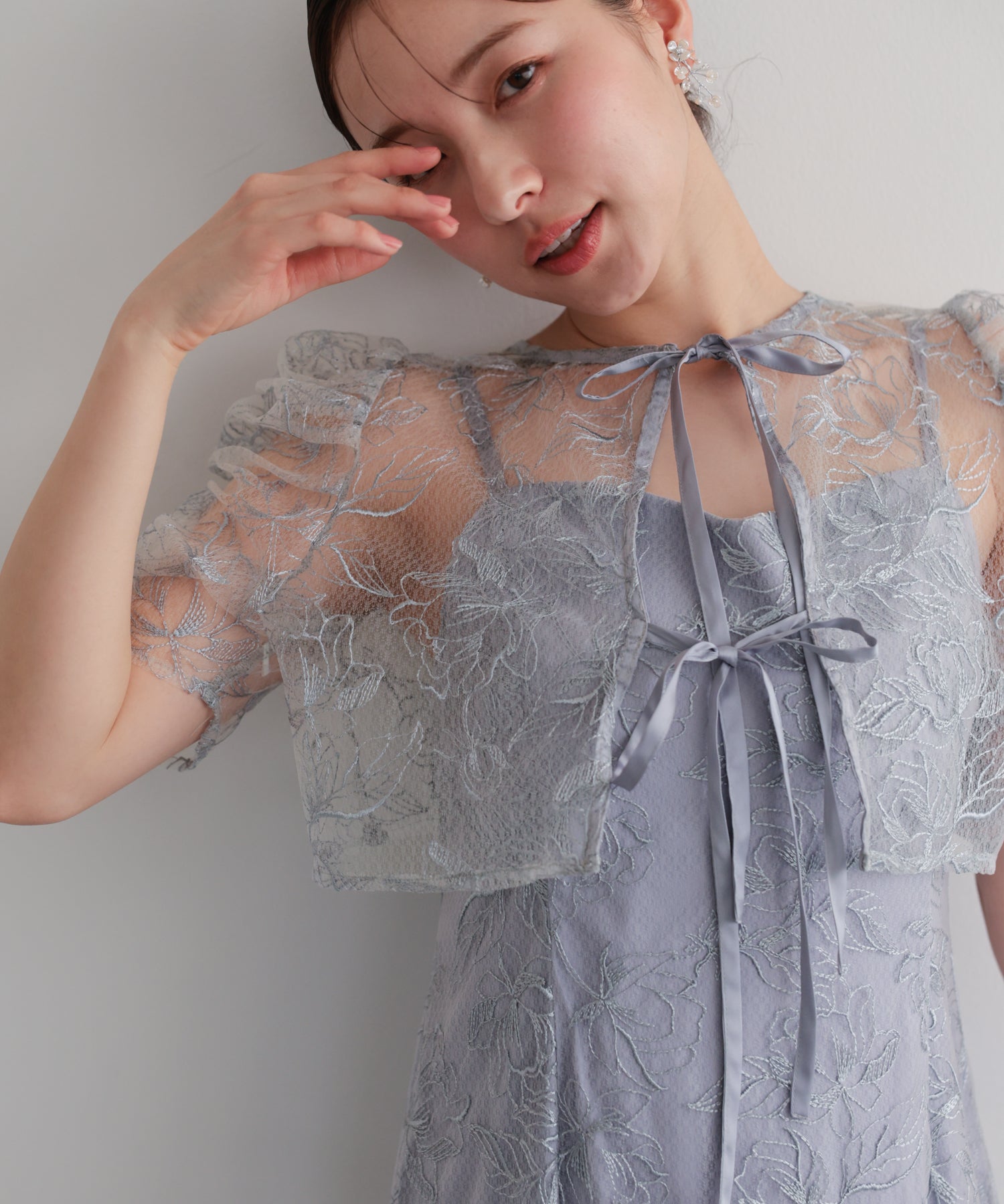 結婚式・お呼ばれドレス｜シアーレースボレロセットアップドレス