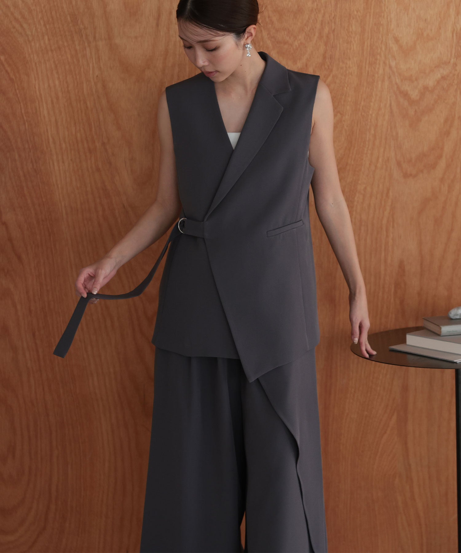 アシンメトリータックテーラードセットアップスーツ/22125611