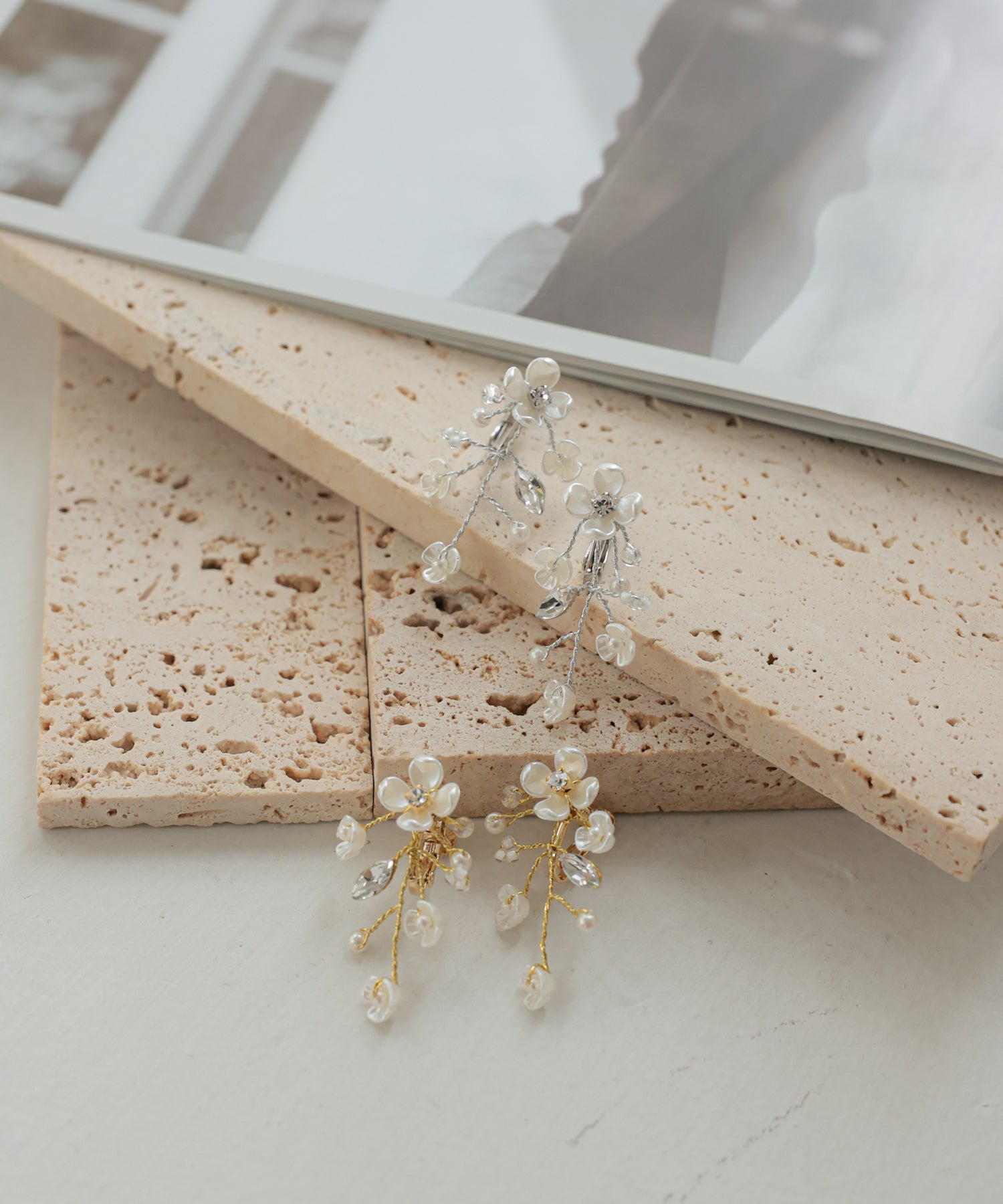 ドレスアクセサリー パールフラワー ビジューイヤリング/ERT42014