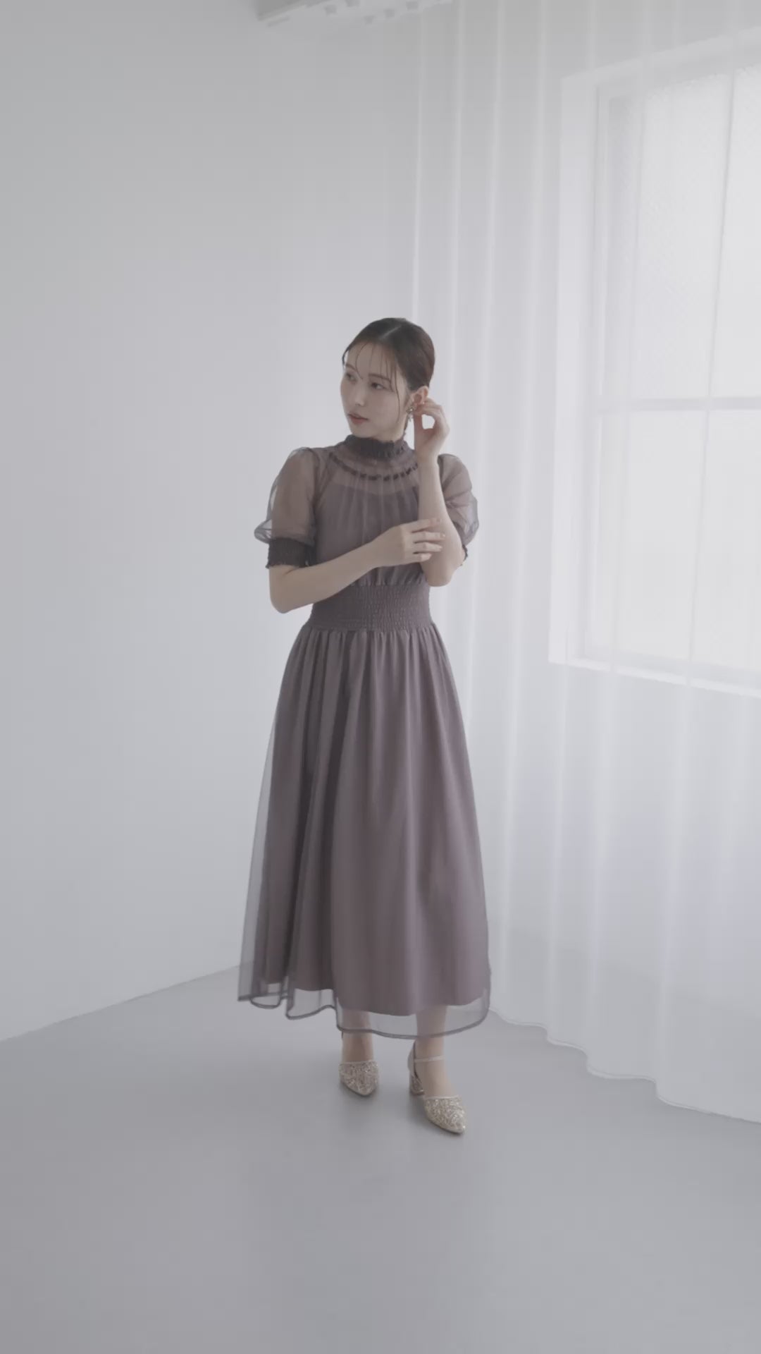 シアーハイネックシャーリングドレス/22326289