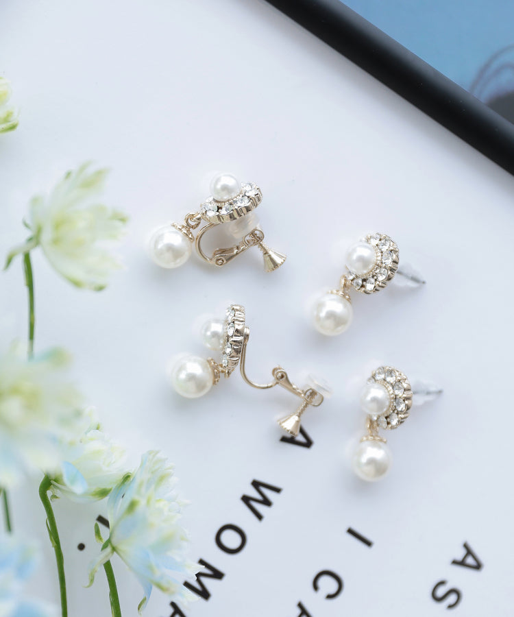 ビジューフラワーパールピアス