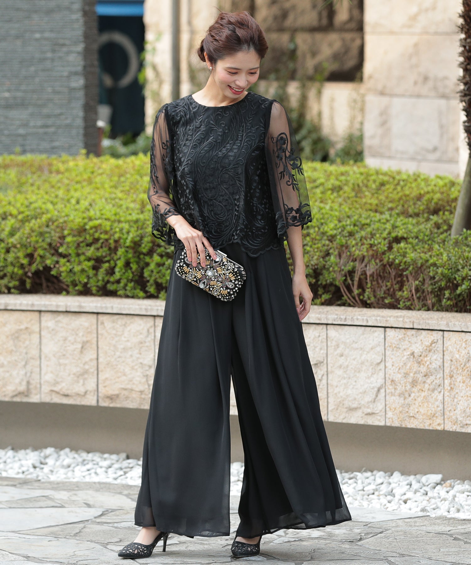 ラウンドネックワイドパンツセットアップ/319096