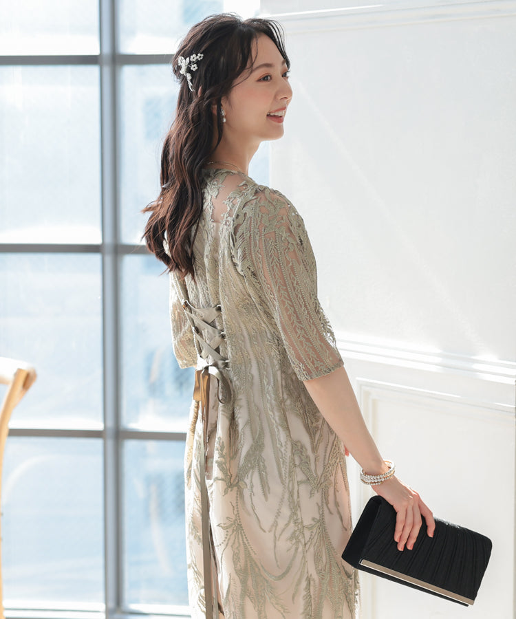 ツタ柄刺繡タイトドレス/22321168
